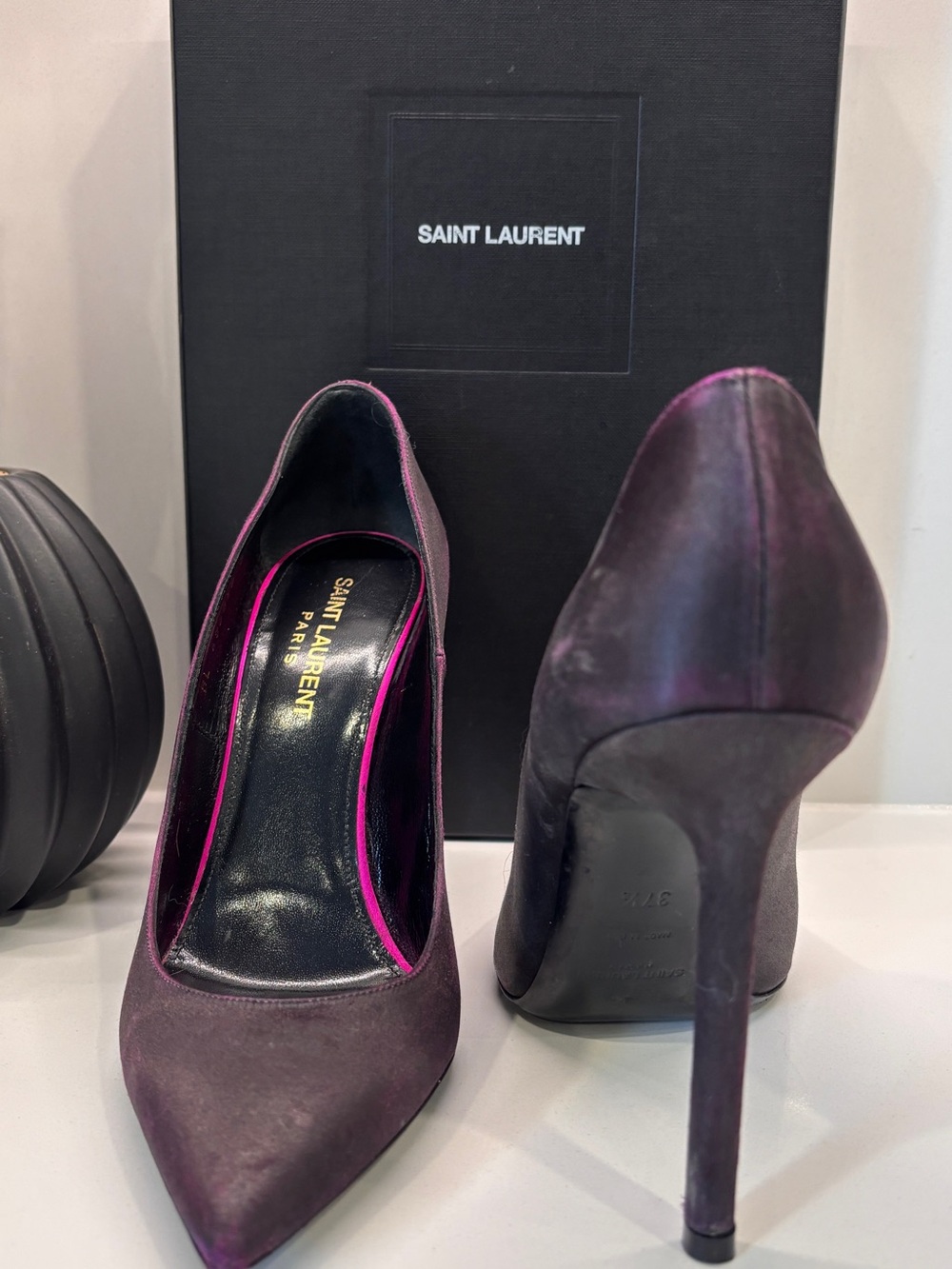 Saint Laurent Plum Suede Pointed-Toe Stiletto Pumps - Picture 8 of 10